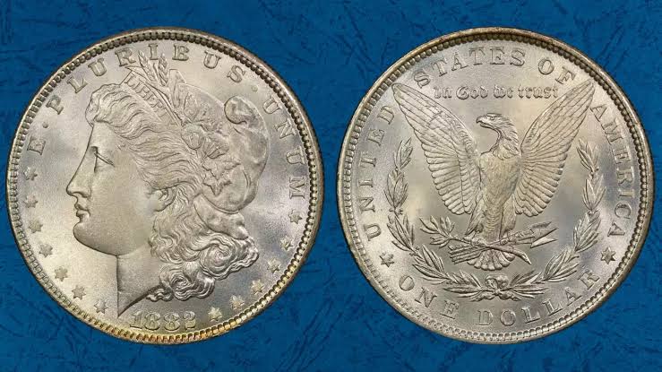 1882 Morgan Silver Dollar obverse and reverse showing Liberty head and eagle design