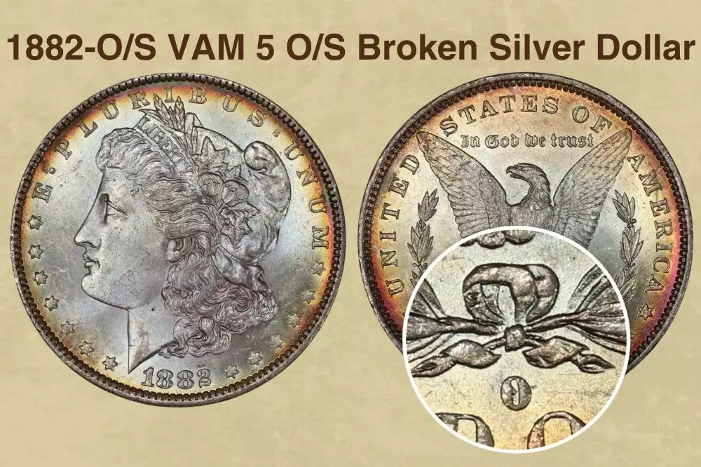 1882-O/S VAM-5 Broken overmintmark showing fragmented S remnant requiring oblique lighting to reveal