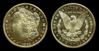 1882-CC Deep Mirror Proof-Like Morgan dollar showing reflective mirror fields contrasting with frosted devices